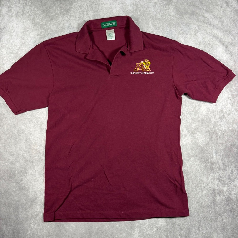 Vintage 90s Outer Banks University of Minnesota Polo Shirt Mens L Maroon USA
